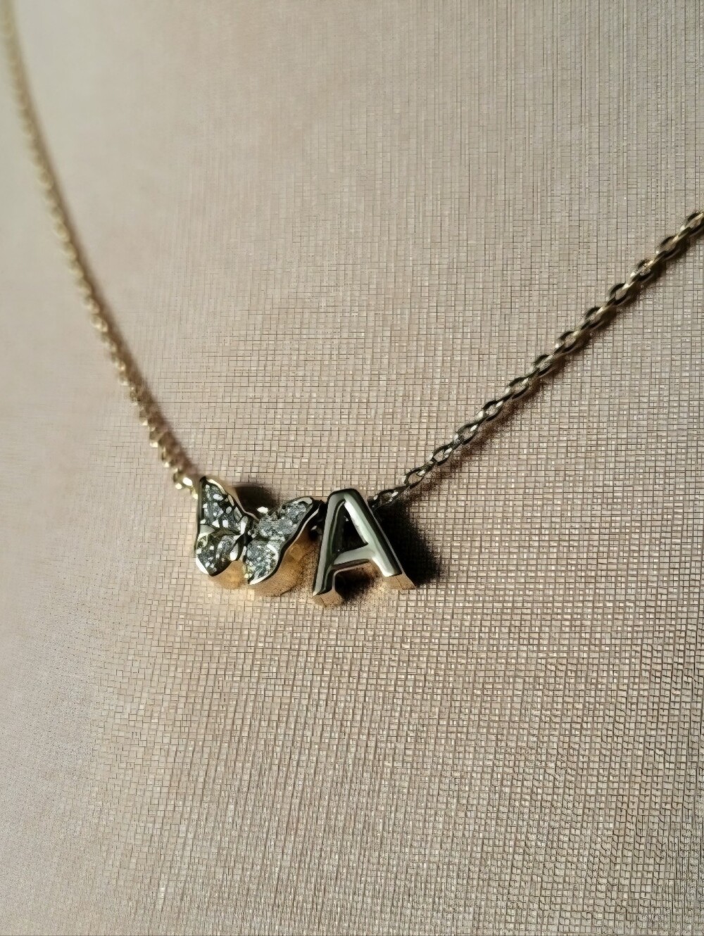 Gold CZ Butterfly Initial A Monogram Letter Necklace Dainty Coquette Jewelry